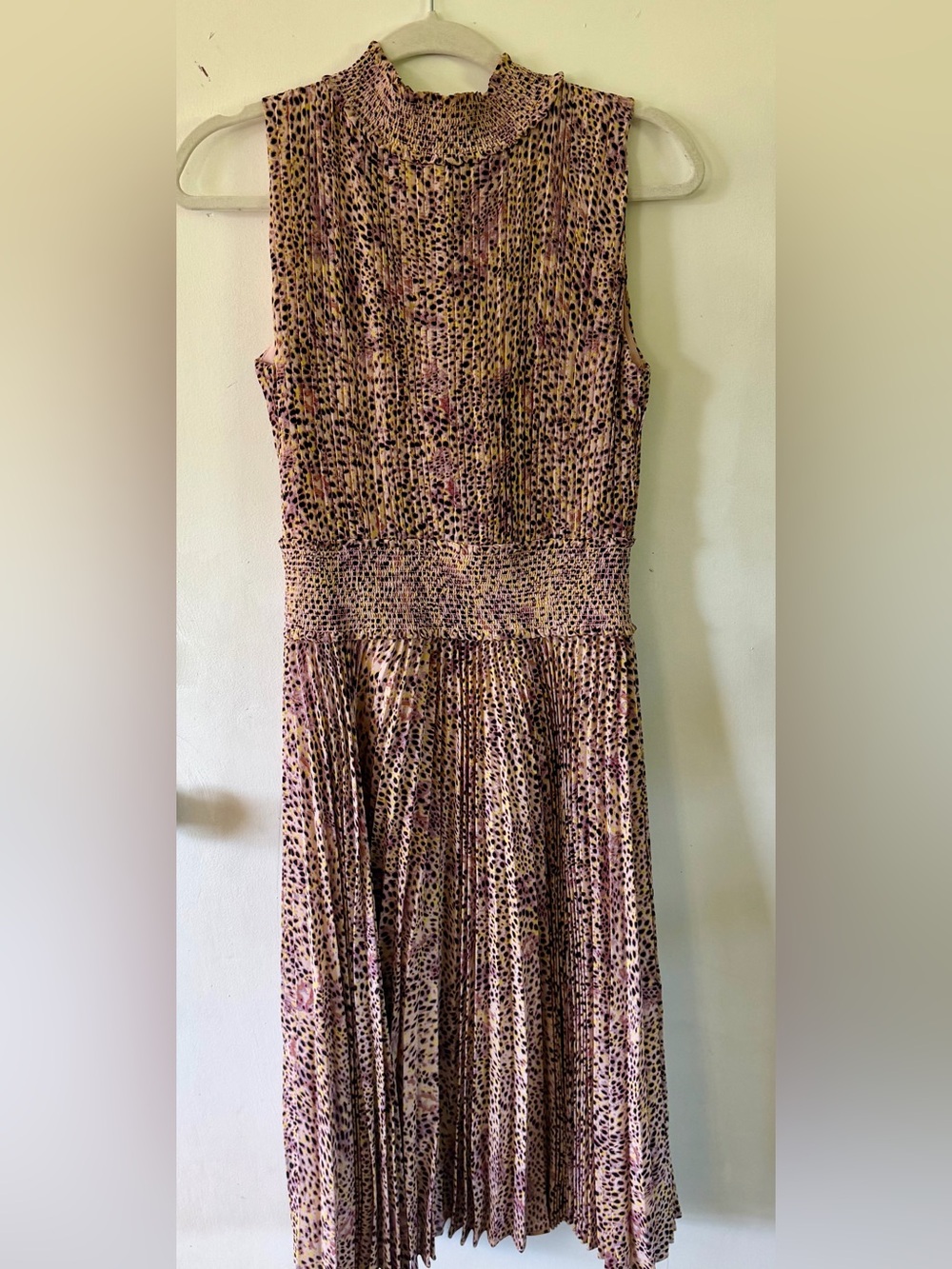 Nanette Lepore Pink and Black Animal Print Pleated Midi Dress